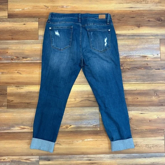 Judy Blue Lace Patch Distressed Skinny Fit Blue Jeans Size 15/33 - Picture 3 of 4